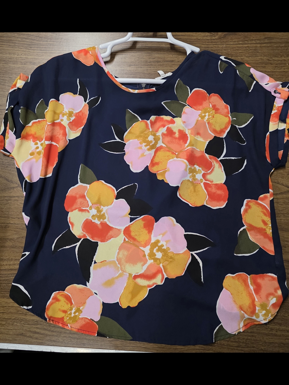 Maurices Navy Floral Short-Sleeve Blouse - Pink, Orange & Yellow